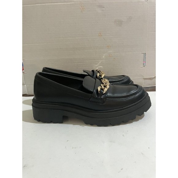A New Day Women's Size 7.5 Black  Gold Chain chunky Platform Loafers shoes - Picture 6 of 8